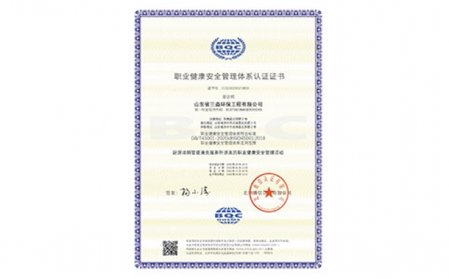 職業(yè)健康安全管理體系認證證書